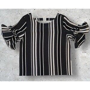 Emilio Pepe Top Women’s Flutter Puff Sleeves Blouse Black White Size Medium